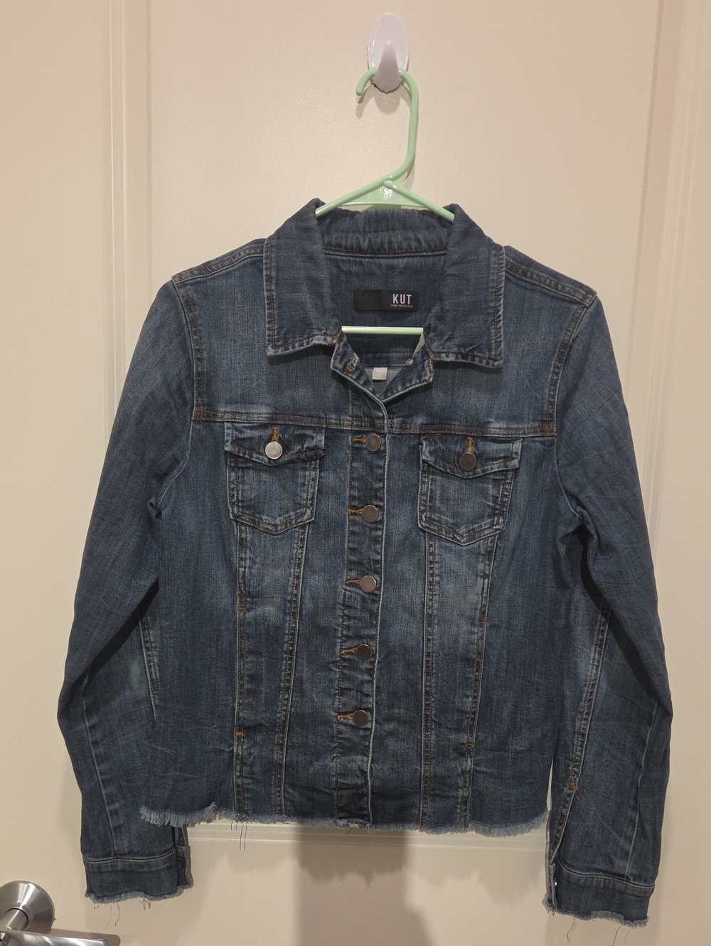 Kut from the Kloth Dark Blue Jean Jacket with Raw Hem